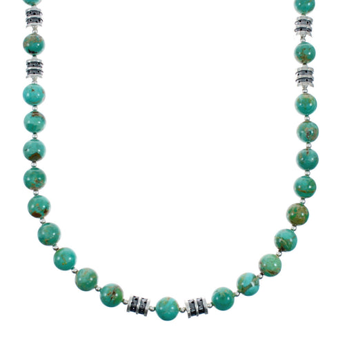 Native American Turquoise Sterling Silver Bead Necklace JX131099